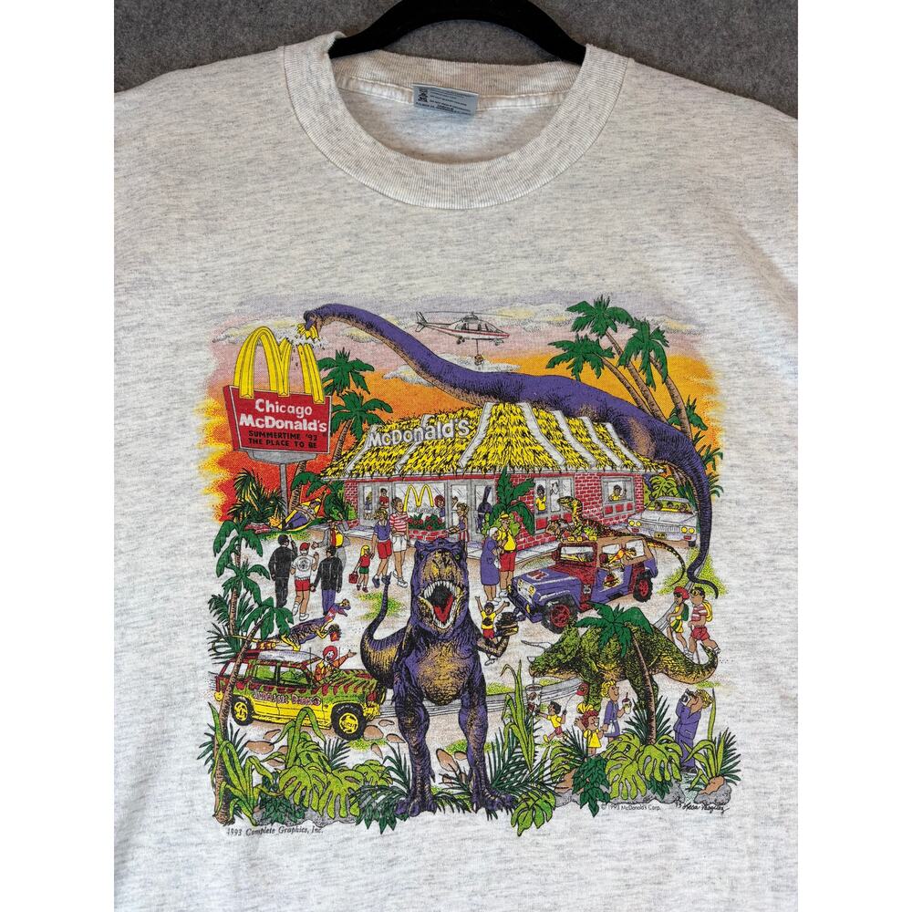 VINTAGE 90s McDonalds Jurassic Park Tank Shirt Mens XL White Graphic Muscle Tee - Picture 6 of 7